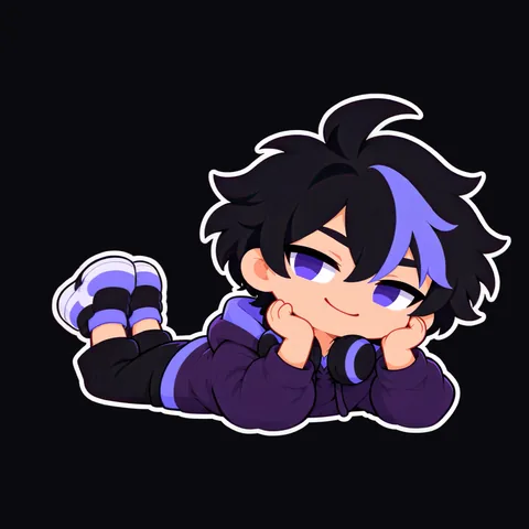 Zeni lying on his stomach, chin in his hands, swaying his feet
